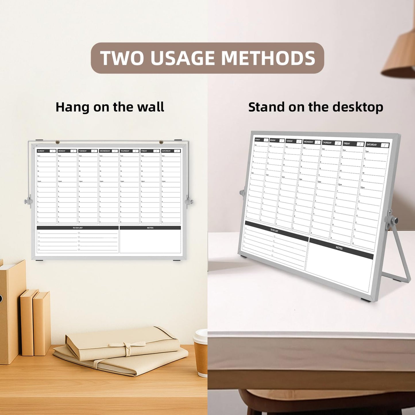 KODAPAGE Planning Boards,White Board Dry Erase Calendar with Stand,Double-Sided Weekly Calendar Schedule Board with Time Slots&Monthly Planner with to DO List for Desk and Wall 16"×12"(1 Pack)