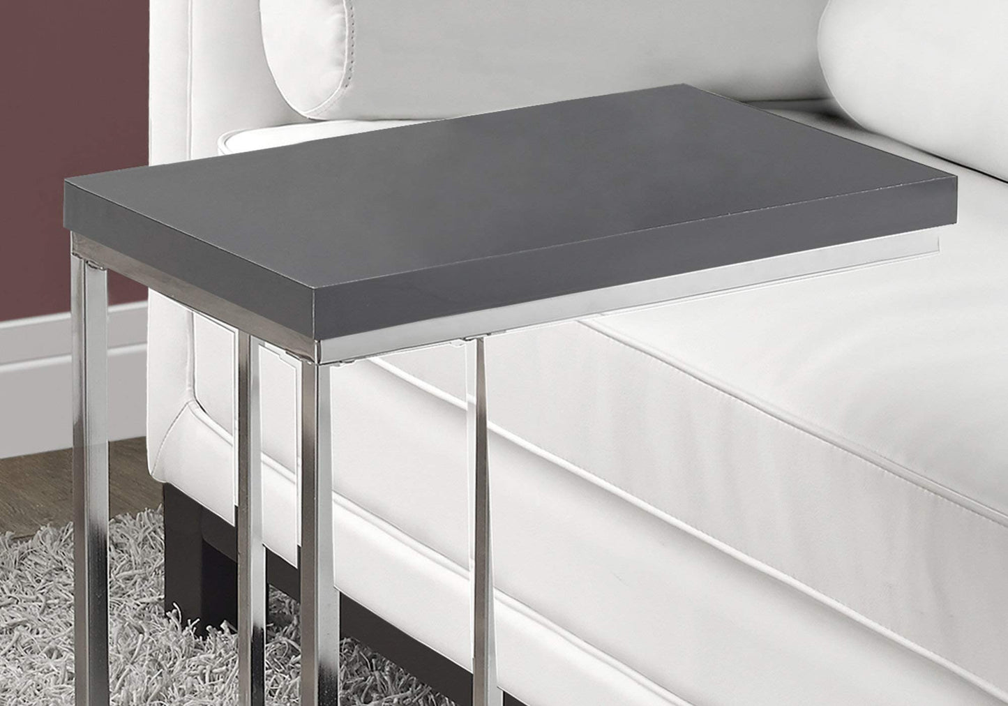 Monarch Specialties I 3030 Accent Table, C-shaped, End, Side, Snack, Living Room, Bedroom, Metal, Laminate, Glossy Grey, Chrome, Contemporary, Modern