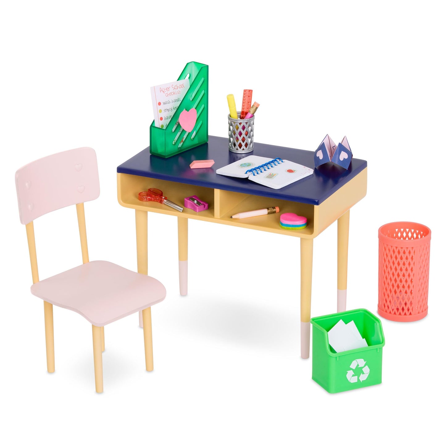 Our Generation – 18-inch Doll Accessories – Desk & Chair Dollhouse Furniture – School Supplies Set – Pretend Play – Toys for Kids Ages 3 & Up – Brilliant Bureau Desk Set