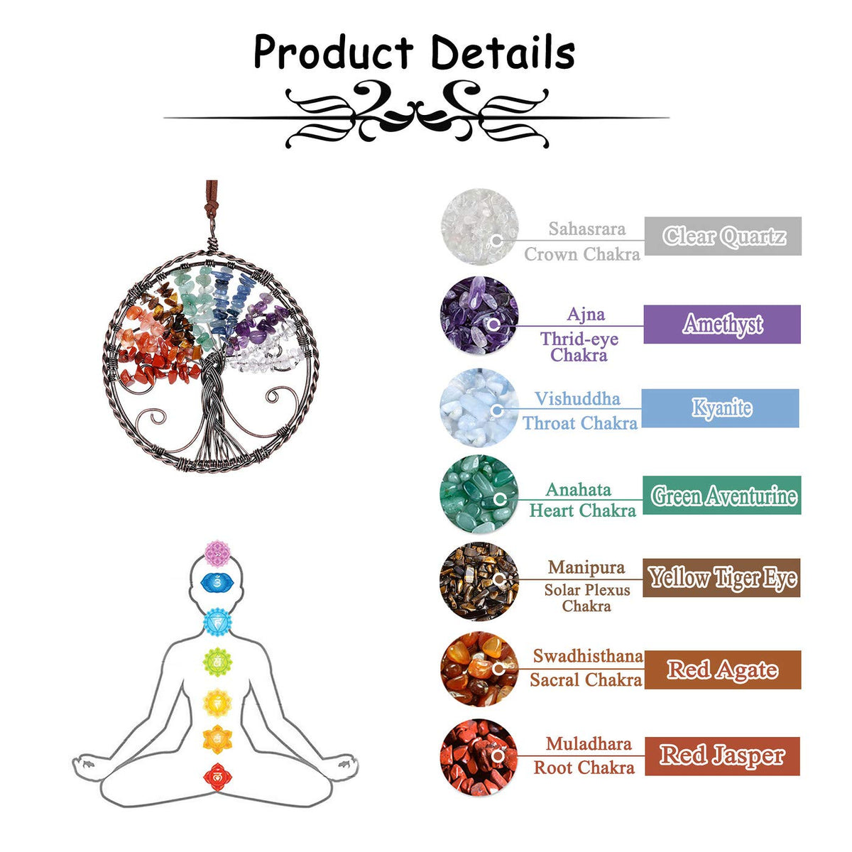 PESOENTH Chakra Crystal Tree of Life Wall Hanging Decor Gifts for Women,Chakra Stones Healing Crystals Window Feng Shui Home Hanging Decorations Car Ornaments Christmas Tree Decor