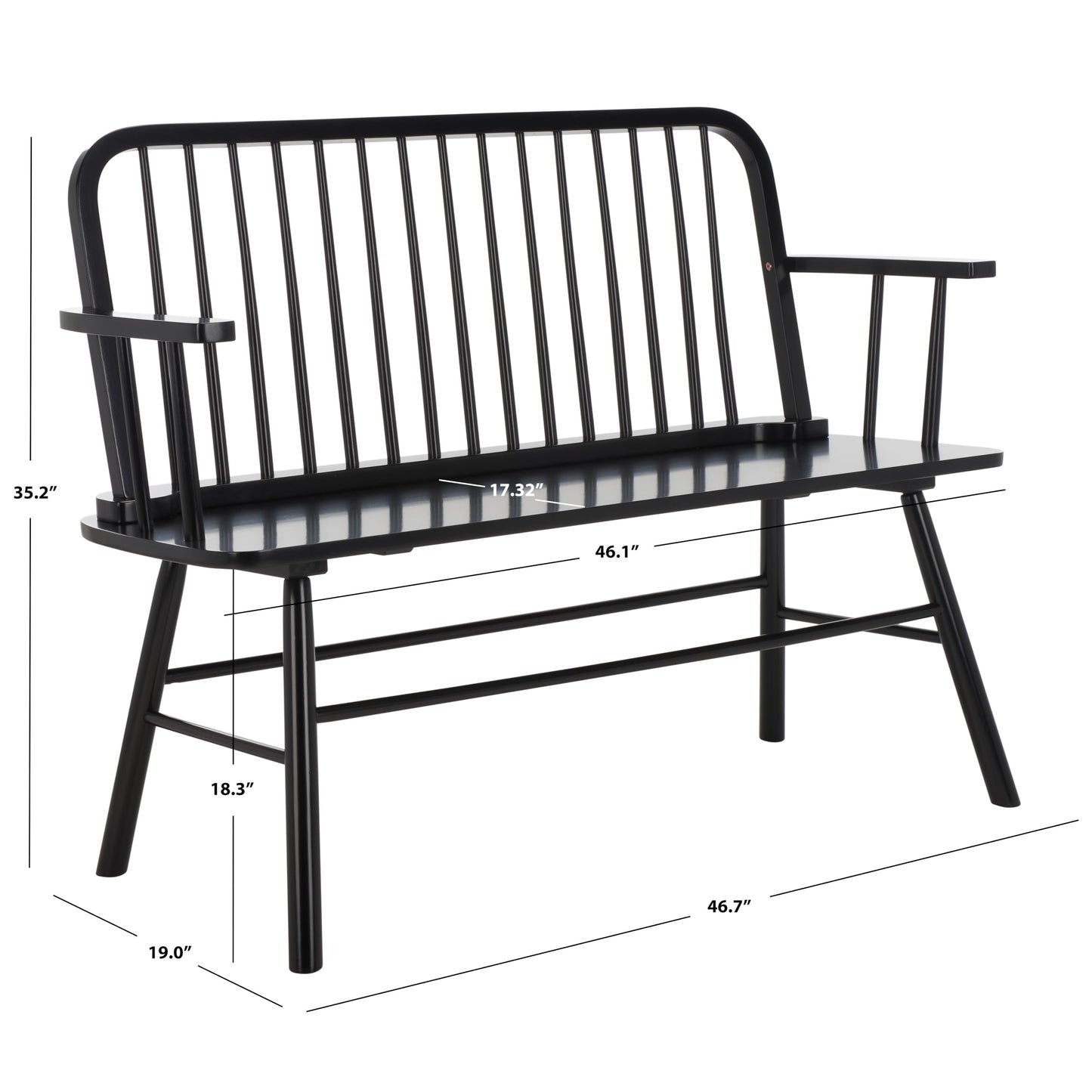 SAFAVIEH Home Collection – Lucilia Spindle Bench, Black Solid Wood Entryway or Dining Bench, Windsor Style Seating (BCH8501C)