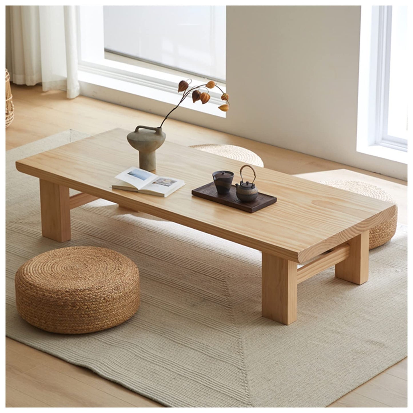 GLDGJMZ Japanese Style Rectangle Wooden Farmhouse Cocktail Table Multifunctional Low Table for Living Room Zen Floating Sitting Laptop Use & Furniture
