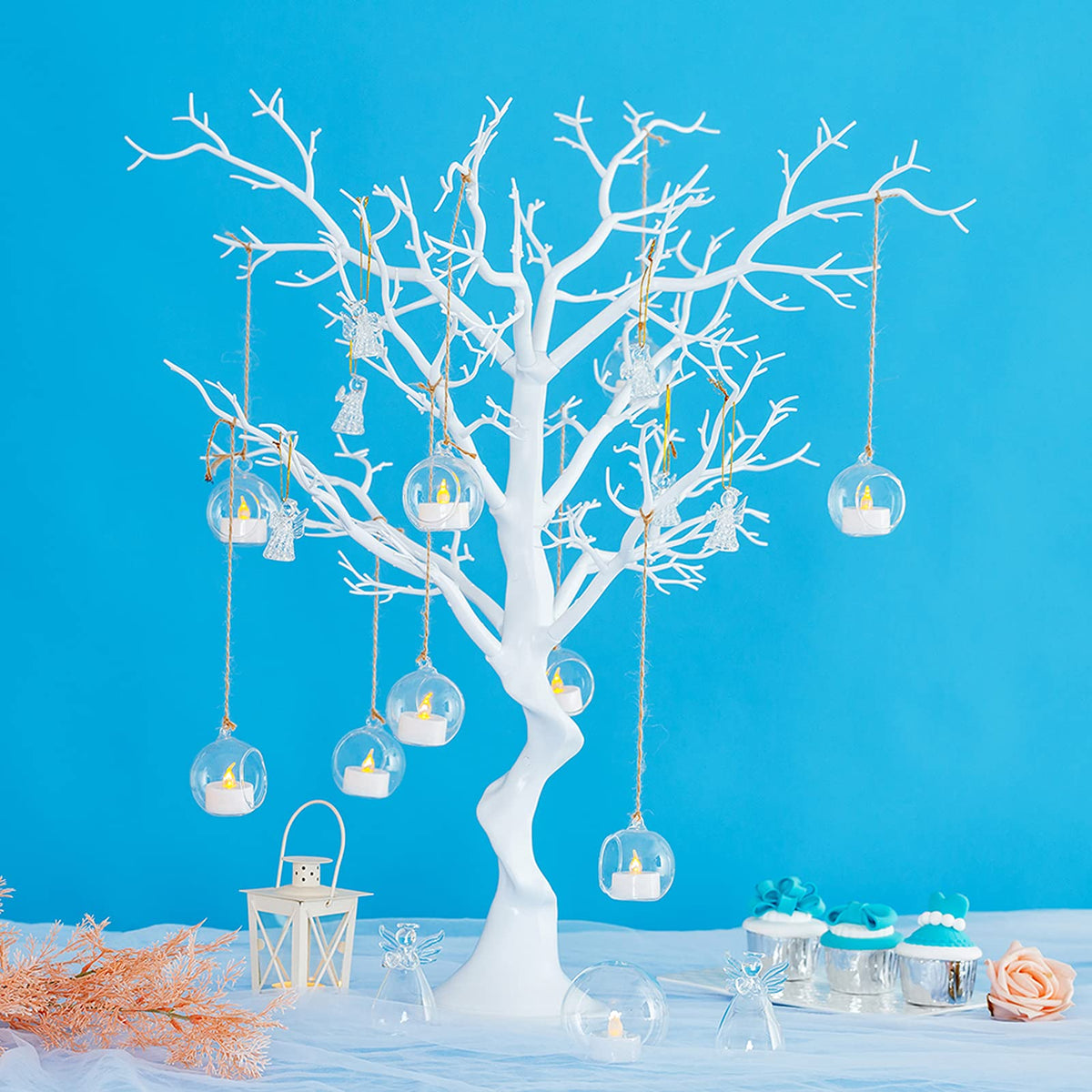 Nuptio 36 Pcs Hanging Tea Light Candle Holders Mini Glass Candle Holder 2.36" Diameter Baubles Globe Garden Ornament, Tealight Holders for Christmas Halloween Wedding Party Decorations for Reception