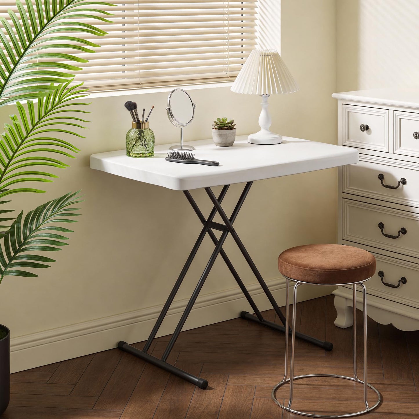 FurniEdge 30 Inch Folding Table, Adjustable Height TV Tray for Small Spaces, Heavy Duty Foldable Utility Table for Laptop, Dining, Camping, No Assembly, 200 lbs Capacity, White Granite