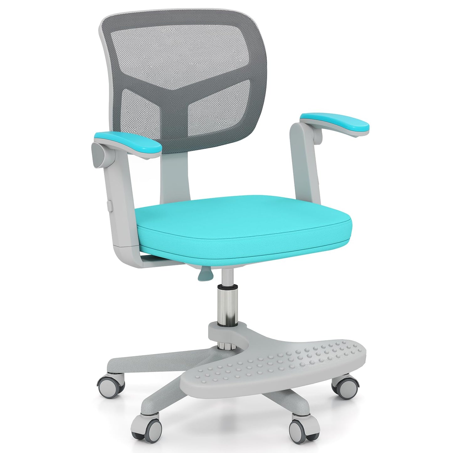 Costzon Kids Desk Chair, Student Ergonomic Computer Chair with Wheels, Footrest, Adjustable Height, Flip-up Armrests & Soft Removable Cushion, Swivel Rolling Kids Office Chair for 3-15 (Green)