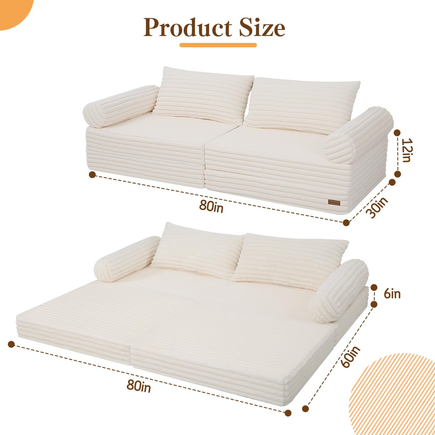MeMoreCool Convertible Sofa Bed, Folding Floor Couch Bed Queen, Pull Out Sleeper Couch with Pillows, Fold Out Futon Sofa for Bedroom Living Room Small Space, Soft Corduroy