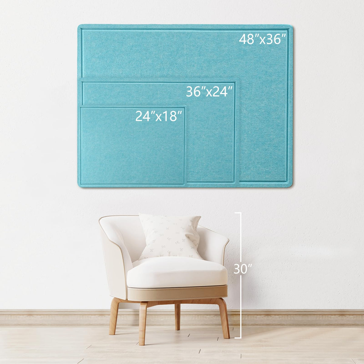 Bulletin Board, 36 x 24 inches Felt Board - Decorative Pin Board, Cork Board Alternative for Wall, 3' x 2' Foldable Picture Board Self-Adhesive Vision Board with 20 Pushpins - Turquoise Blue