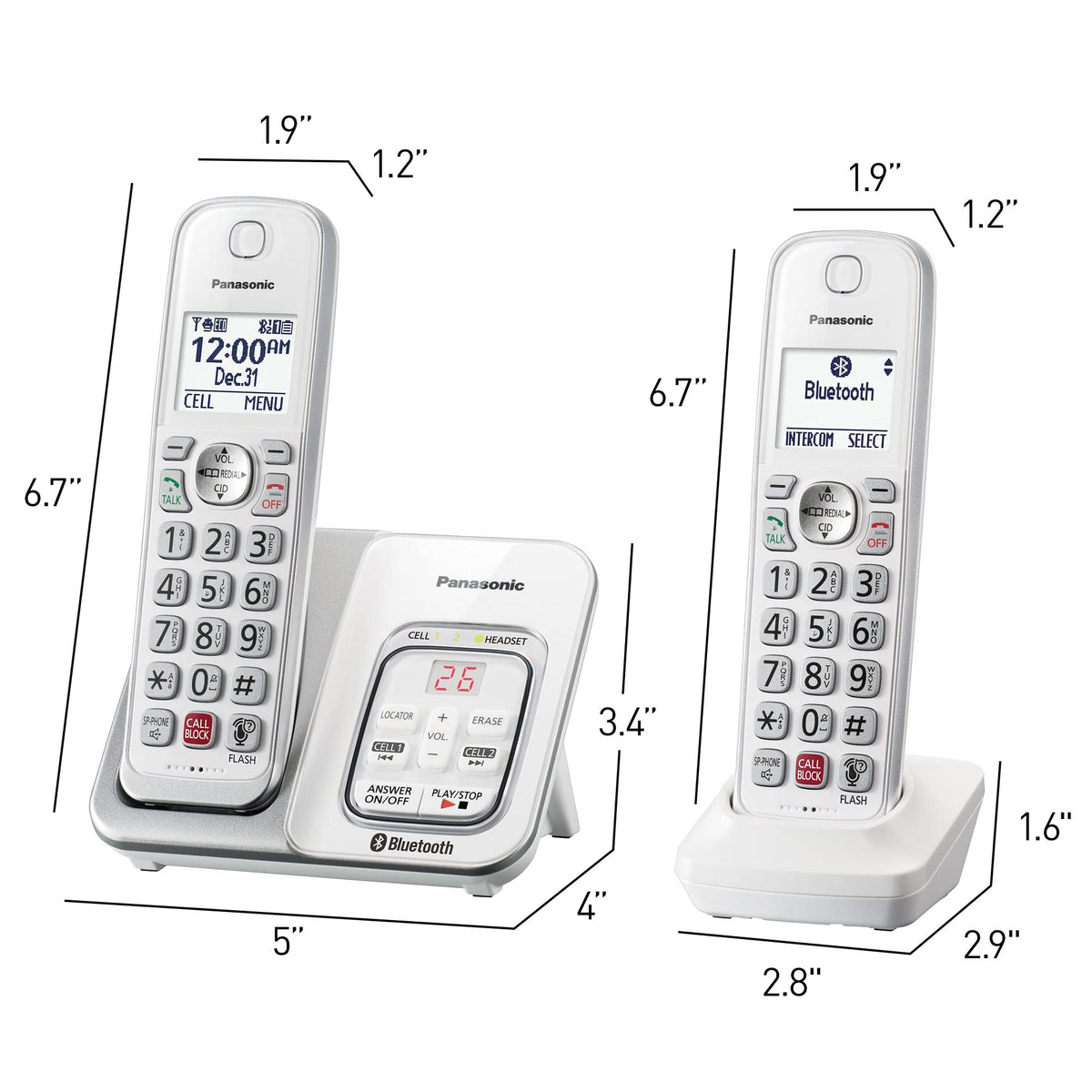 Panasonic Cordless Phone with Answering Machine, Link2Cell Bluetooth Home Phones, Voice Assistant and Advanced Call Blocking, Expandable System with 4 Handsets - KX-TGD864W (White)