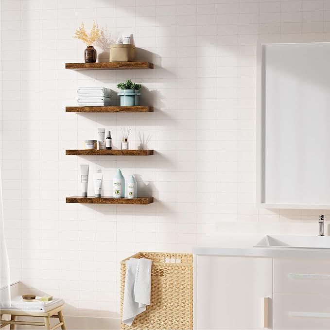 Bellsal Floating Shelves for Wall, Rustic Brown Wood Wall Shelf Set of 4
