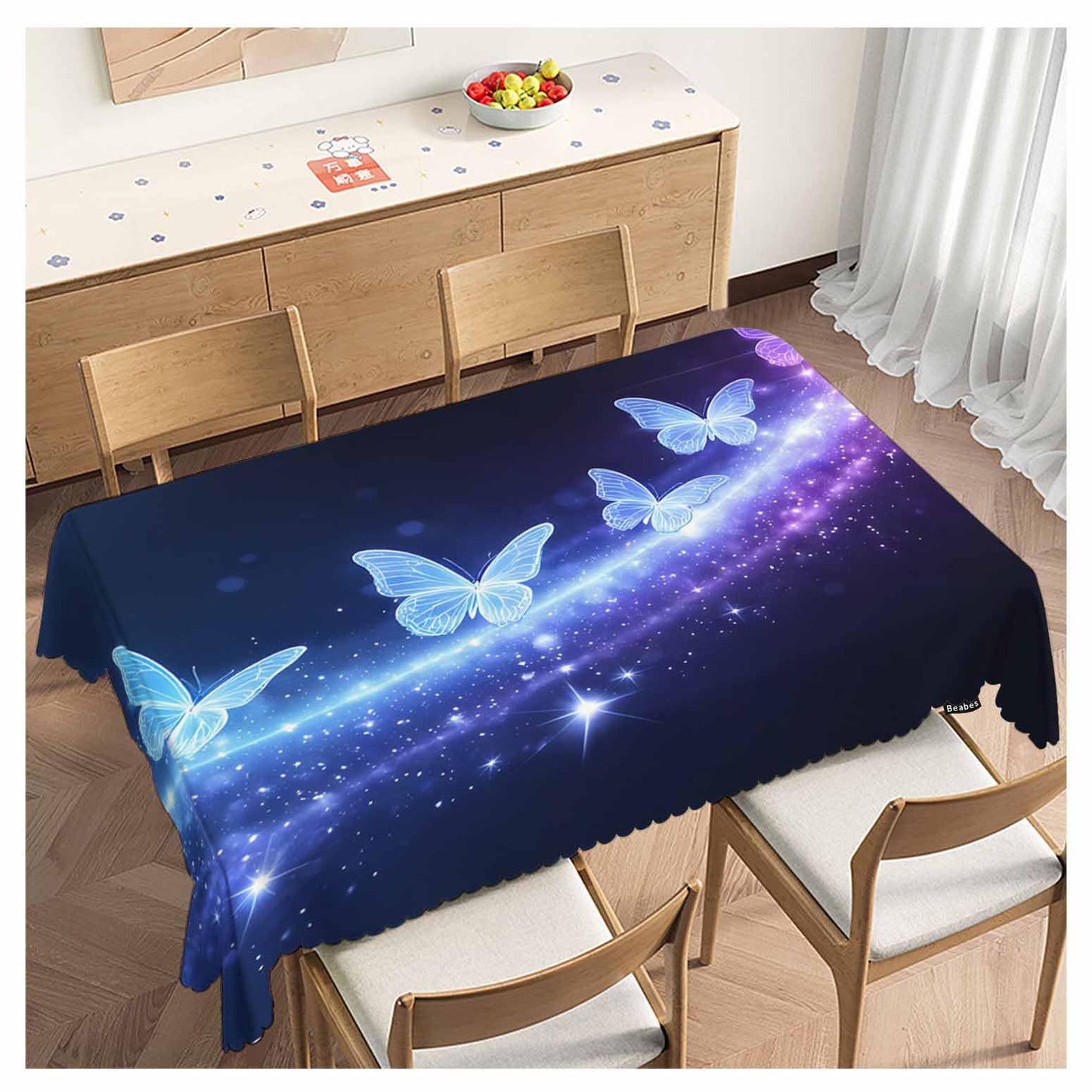 Beabes Butterfly Decorative Table Cover for Kitchen, Fantasy Butterflies Sparkle Oblong Tablecloth Dining Table Cloth Tabletop Tablecloths for BBQ Picnic Coffee 52"X70" 4-6 Seats, Purple