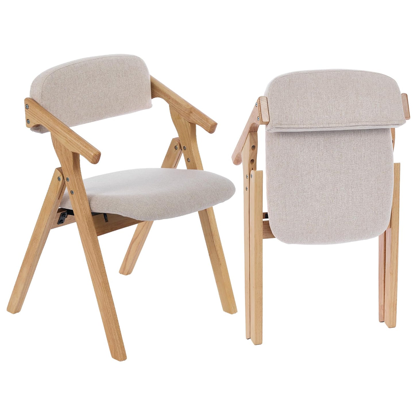 SinFurn Grod Folding Chairs with Padded Seats,Wooden Stackable Dining Chair,Easy to Store Foldable Dining Chairs for Kitchen, Living Room, Wedding Party Picnic (Beige)