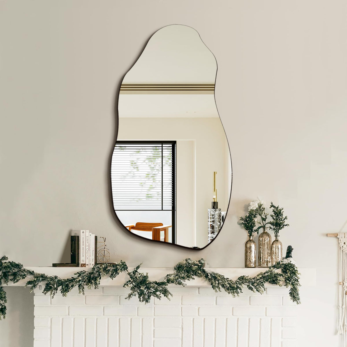 TRAHOME 32'' x 18'' Irregular Asymmetrical Wall Mirror for Living Room Bathroom Entryway, Modern Decorative Mirror Hanging