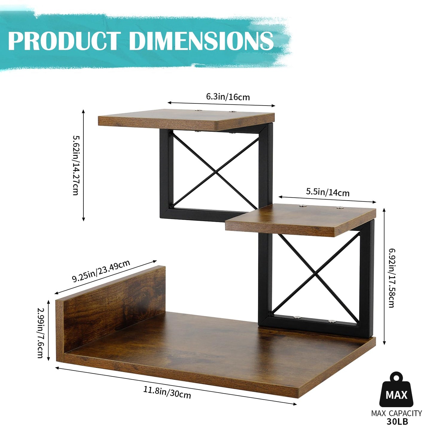 Jolitac Wood Desktop Shelf, Desktop Organizer Office Storage Rack Adjustable Wood Display Shelf 3 Tier Storage Display Rack Office Decor Stand Shelves with Metal Frame (Brown)