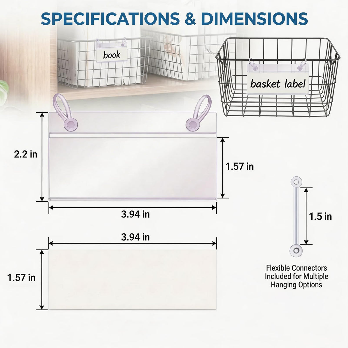 ELEMGULY Basket Label Holders, 40PCS Plastic Basket Label Clips with Easy Button Lock Design, Wire Shelf Label Holder Wire Rack Display Holder Price Sign for Home Market (40pcs Label Paper Included)