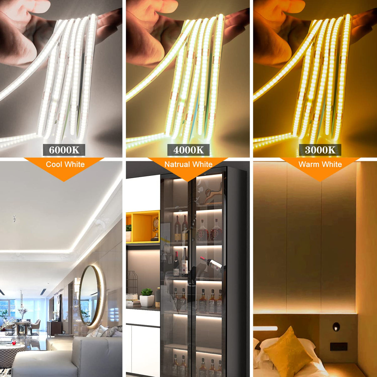 Smacen USB Powered COB Led Strip Lights, 6.56Ft Battery Operated 6000K LED Strip Lights, High Brightness Flexible LED Tape Lights for Room, Cabinet, Bedroom, Kitchen, Party, Home DIY Indoor Deco