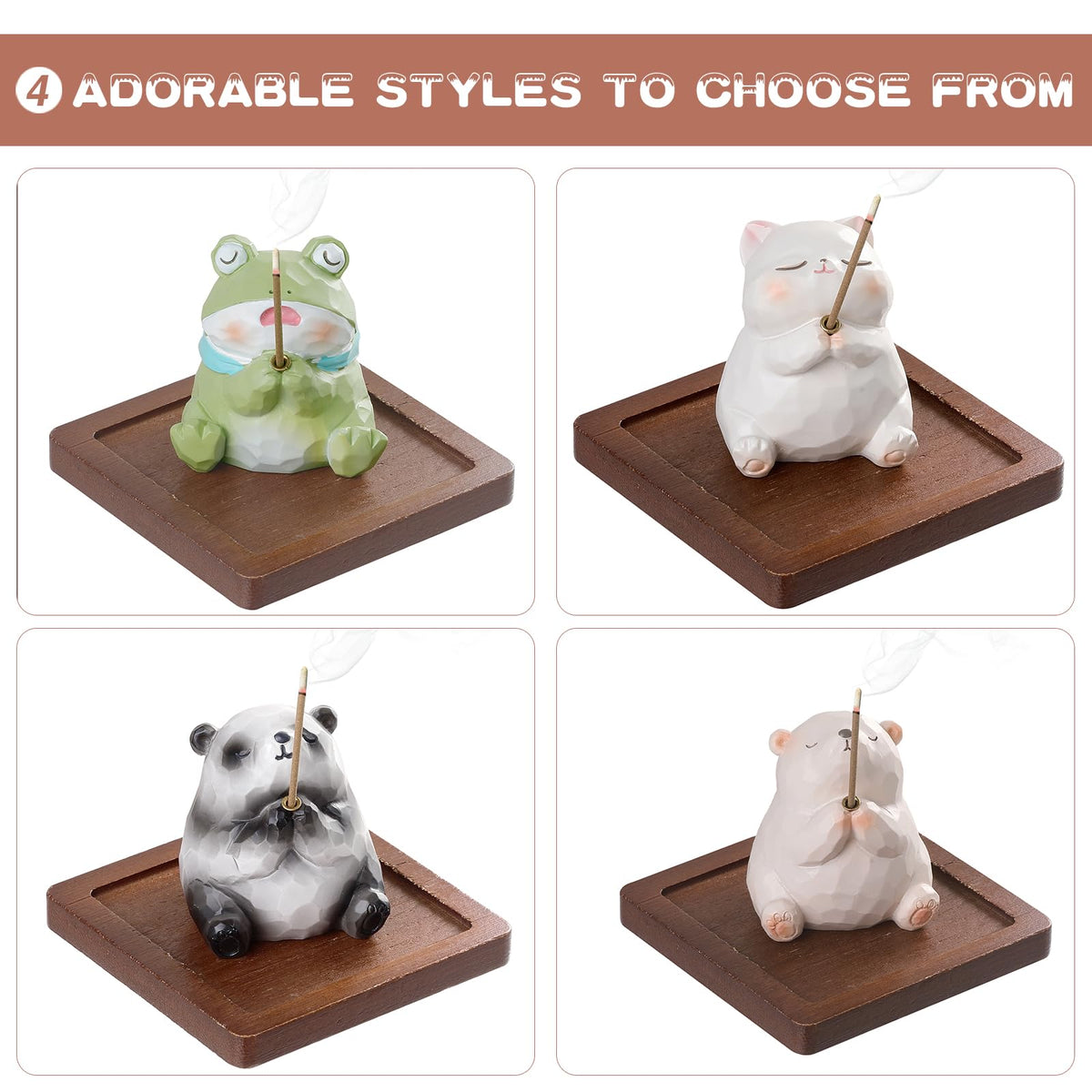 Lionpower Incense Holder for Sticks with Burner & Ash Catcher - Resin Cat, Wooden Tray, 10 Incense Sticks for Meditation Yoga Spa, Cute Home Decor Room Accessories (Cat)