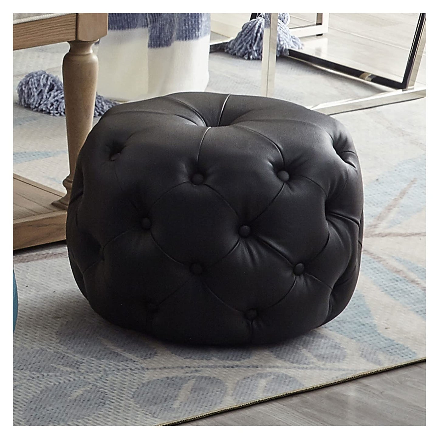 EAZBRIDGE The upholstered Foot Stool Leather Shoe Changing Stool Cloakroom Stool Sofa Footstool Small Step Stool Living Room Bedroom Stool Waterproof Leather Fabric Side Table Seat(Color:Black)