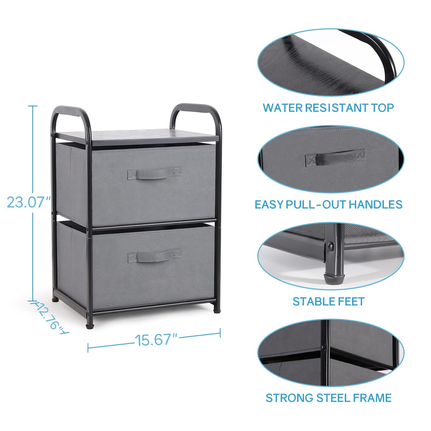 MAX Houser Dresser for Bedroom with 2 Drawers, Wide Chest of Drawers, Fabric Dresser, Storage Organizer Unit with Fabric Bins for Closet, Living Room, Hallway, Dark Grey