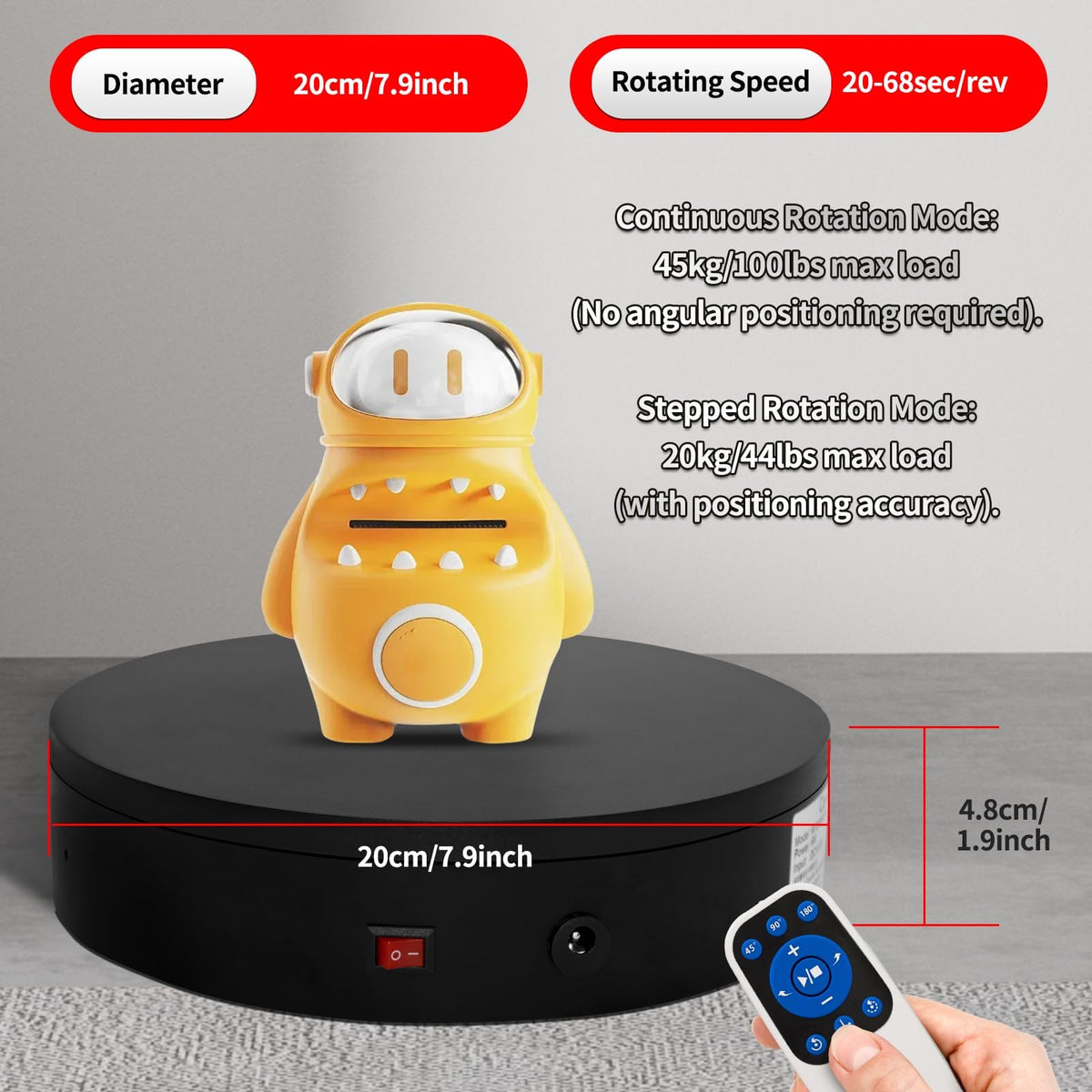 Remote Motorized Electric Turntable Rotating Display Stand Spinning Rotating Platform 360 Photography Turntable lazy susan base giratoria para for Photography,Display,3D Scan,Exhibition rotating table