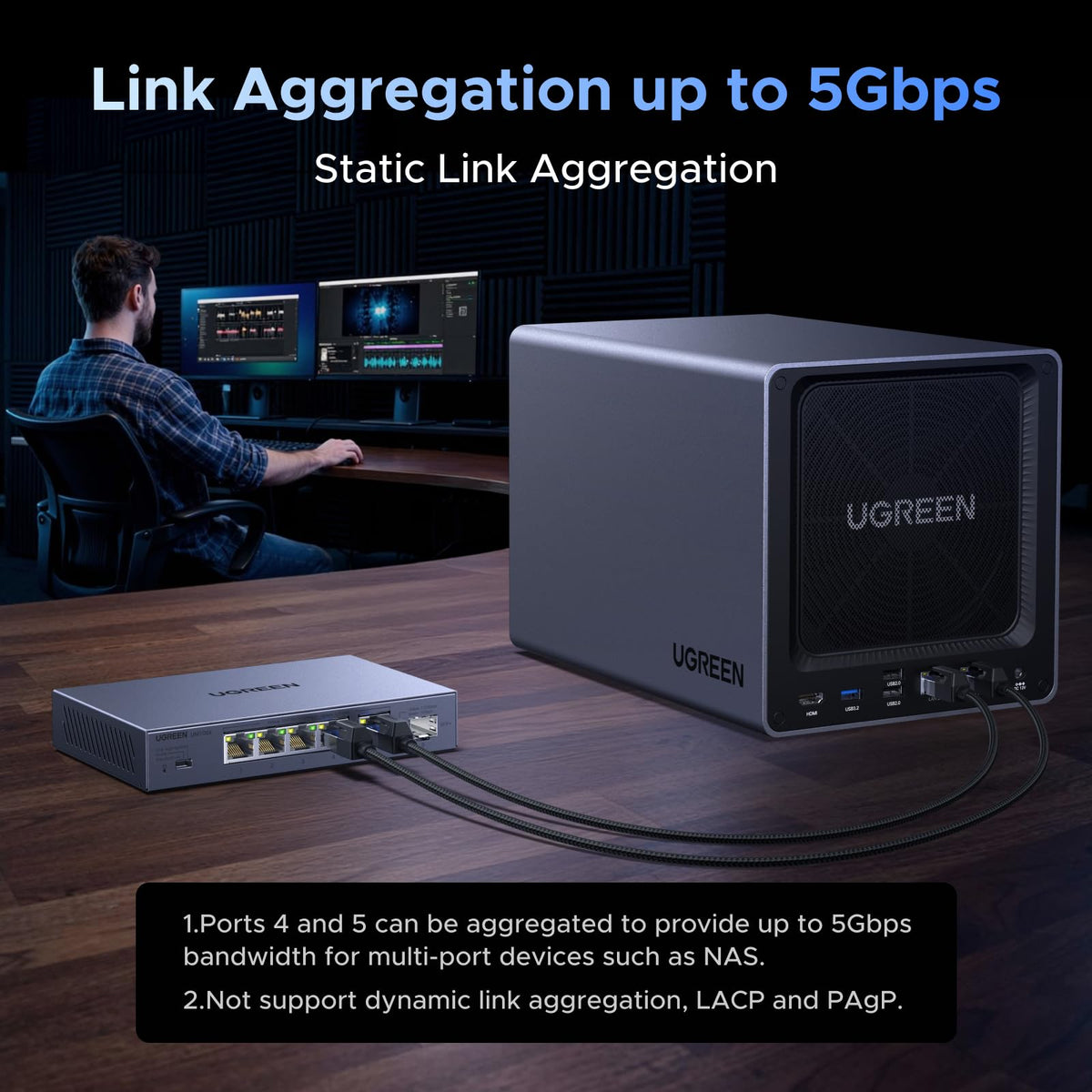UGREEN 2.5Gb Switch, 6-Port Ethernet Switch, 5 x 2.5Gb + 1 x 10Gb SFP+, Standard/Link Aggregation to 5Gbps/VLAN 3 Modes, Plug & Play Metal Unmanaged Ethernet Splitter, Desktop/Wall Mount, for NAS, PC
