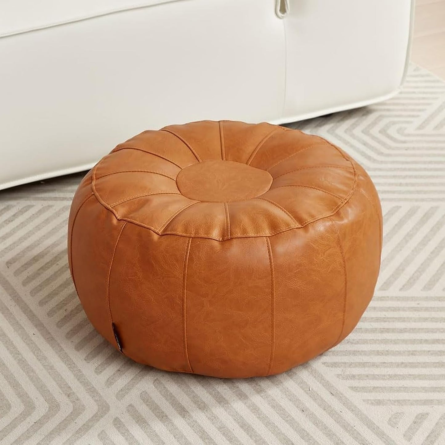 Louis Donné Unstuffed Pouf Ottoman Foot Rest Cover, Waterproof Faux Leather DIY Small Bean Bag Cover, Pet Friendly Easy Clean Storage Floor Chair for Reading & Relaxing, Orange (Cover Only)