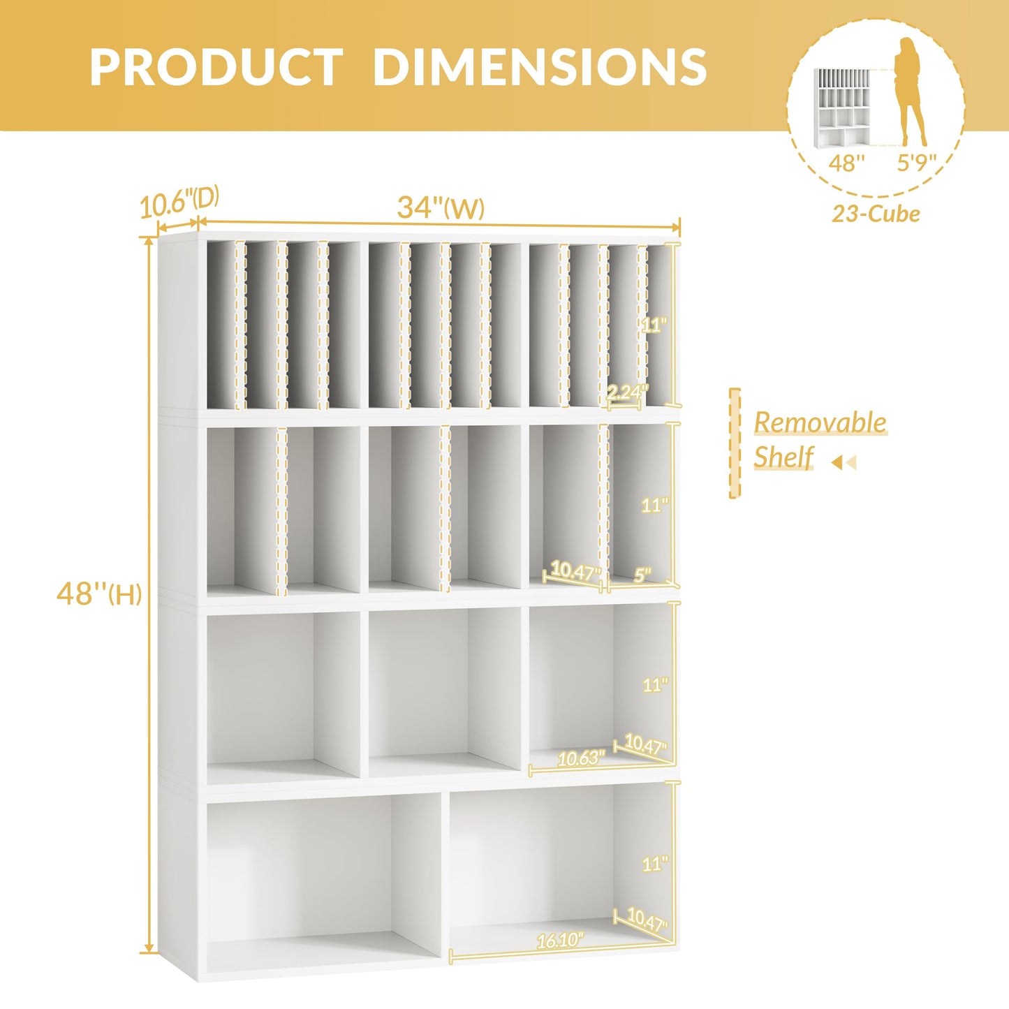 IOTXY DIY Modular Cube Bookcase - CubeXY Customizable Stackable Expandable Combination Set, 23-Cube Open Bookshelf for Books, Fabric Storage Bin, and 7/10-inch Vinyl Record Organizer, White