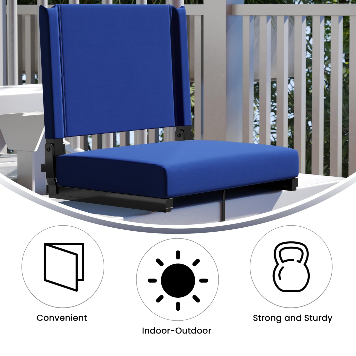 Flash Furniture Grandstand Portable Stadium Seat for Bleachers or Benches, Folding Padded Stadium Chair with Carrying Handle, 500 lb. Weight Capacity, Blue