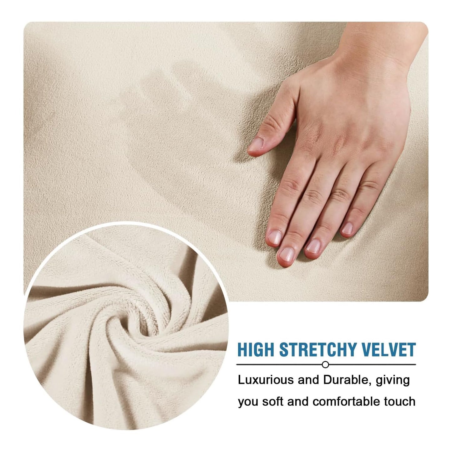 H.VERSAILTEX Modern Velvet Plush 4 Piece High Stretch Sofa Slipcover Sofa Cover Furniture Protector Form Fit Thick Velvet Sofa Cover for 3 Cushion Couch Width Up to 90 Inch (Sofa, Cream)