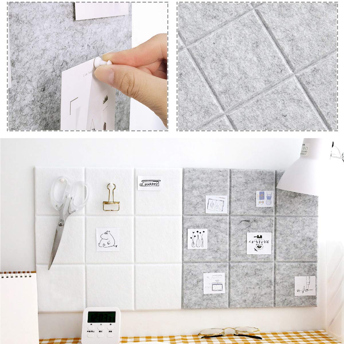 Uoisaiko Large Felt Board Tiles for Wall with Pack of 6 Pin Board Notice Boards for Home Office Kitchen, Bulletin Board Wall Tiles for Photos Memos (Drak Grey+Light Grey, 6 Pack)