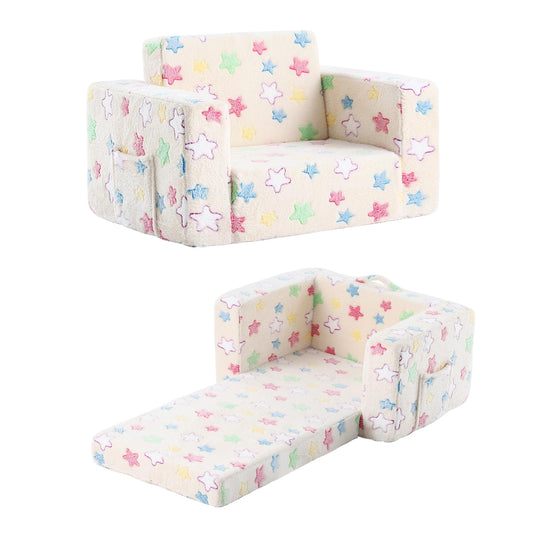 Tiita 2-in-1 Kids Sofa, Convertible Children Couch to Lounger, Flip Out Kids Chair, Toddler Armrest Chair Bed, Folding Kid Play Sofa for Girl or Boy, Colored Stars
