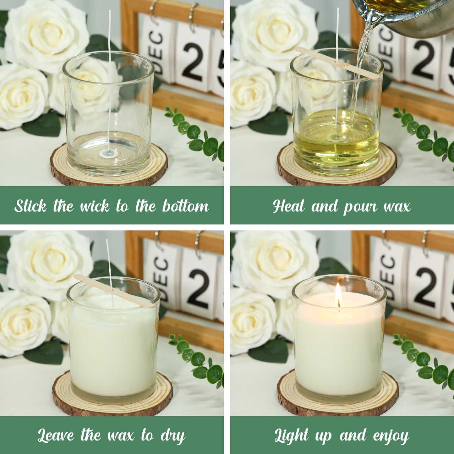 SUPMIND 12 Pack 14 fl.oz Glass Candle Jars - Clear Empty Glass Vassels with Bamboo Lids, Bulk Candle Containers Jars for Making Candles 12 14 fl.oz