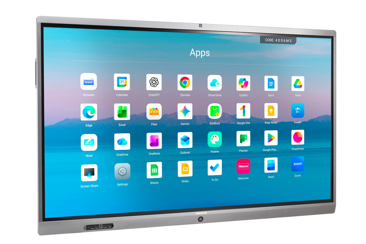 Innovo 75" Interactive Whiteboard - 4K UHD Touch Screen Smart Board with Built-in 48MP AI Camera, Mic & Speakers, Android 14 OS, 8GB RAM & 128GB Storage, 20-Point Multi-Touch