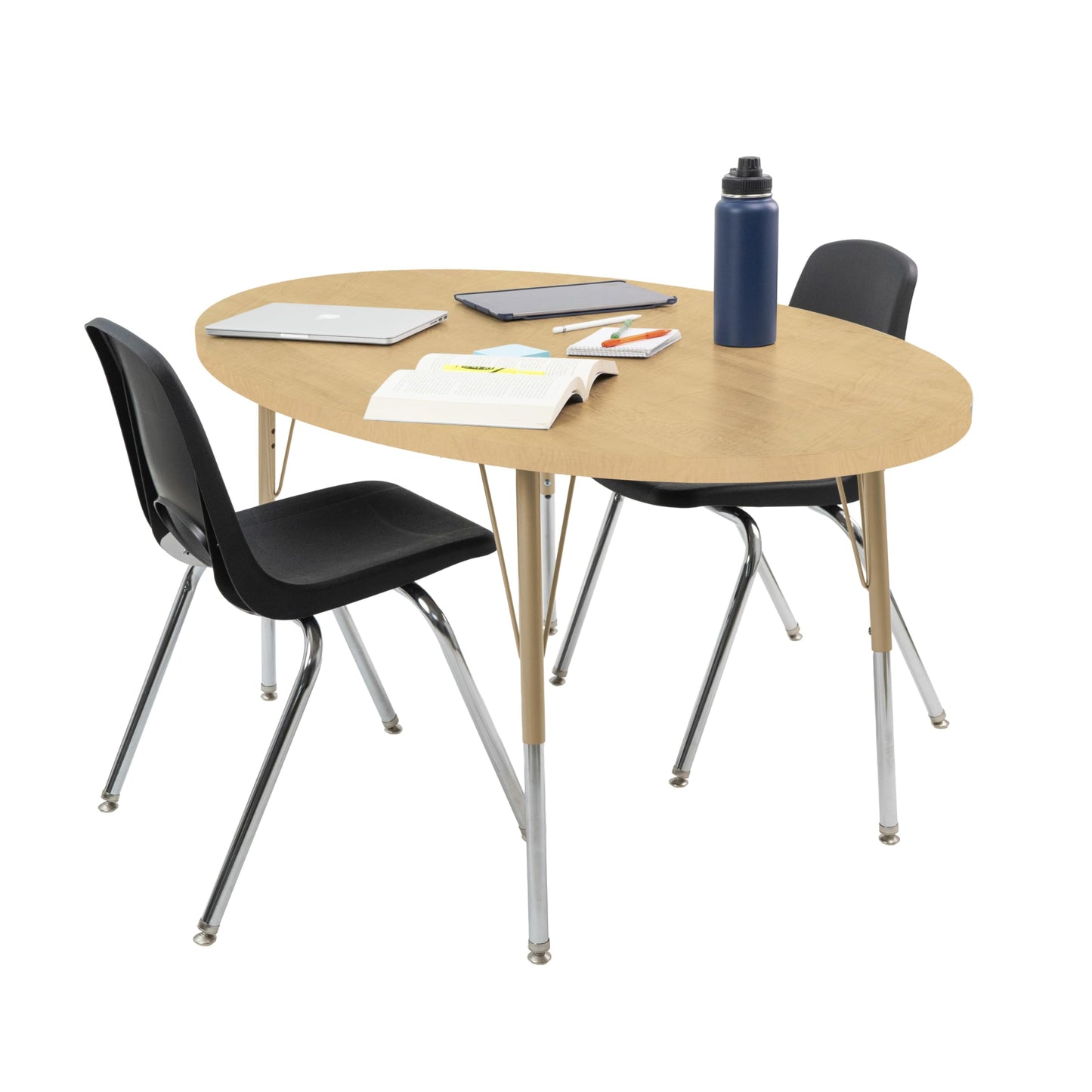 Factory Direct Partners FDP 30" x 60" Oval Thermofused Classroom Activity Table with Standard Swivel Glide, Adjustable Height 19"-30" - Maple Grain/Sand - 15590-386