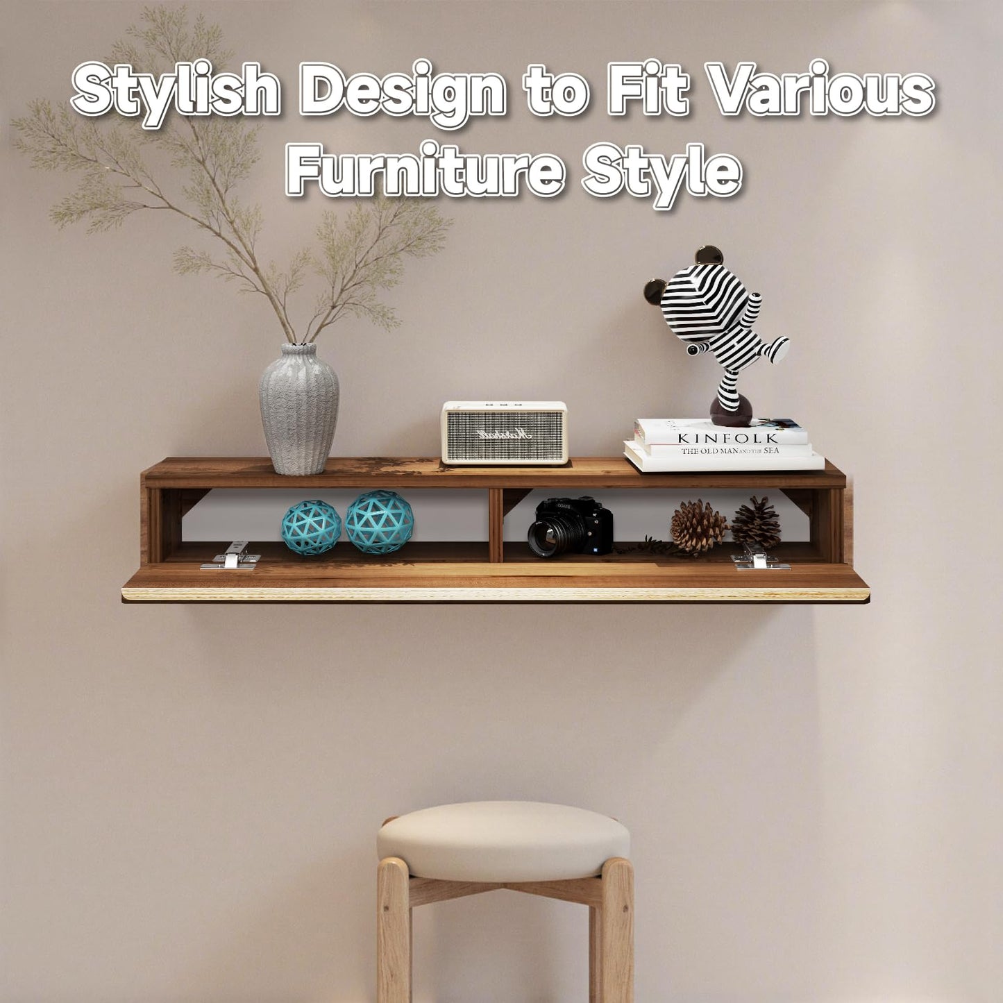 TuckTect Floating Solid Wood Console Table, 32'' Wall Mounted Narrow Entryway Table with Storage Shelf, Modern Couch Shelves Small Entry Way Tables for Entryway, Front Hall, Hallway (Walnut, 31.5IN)