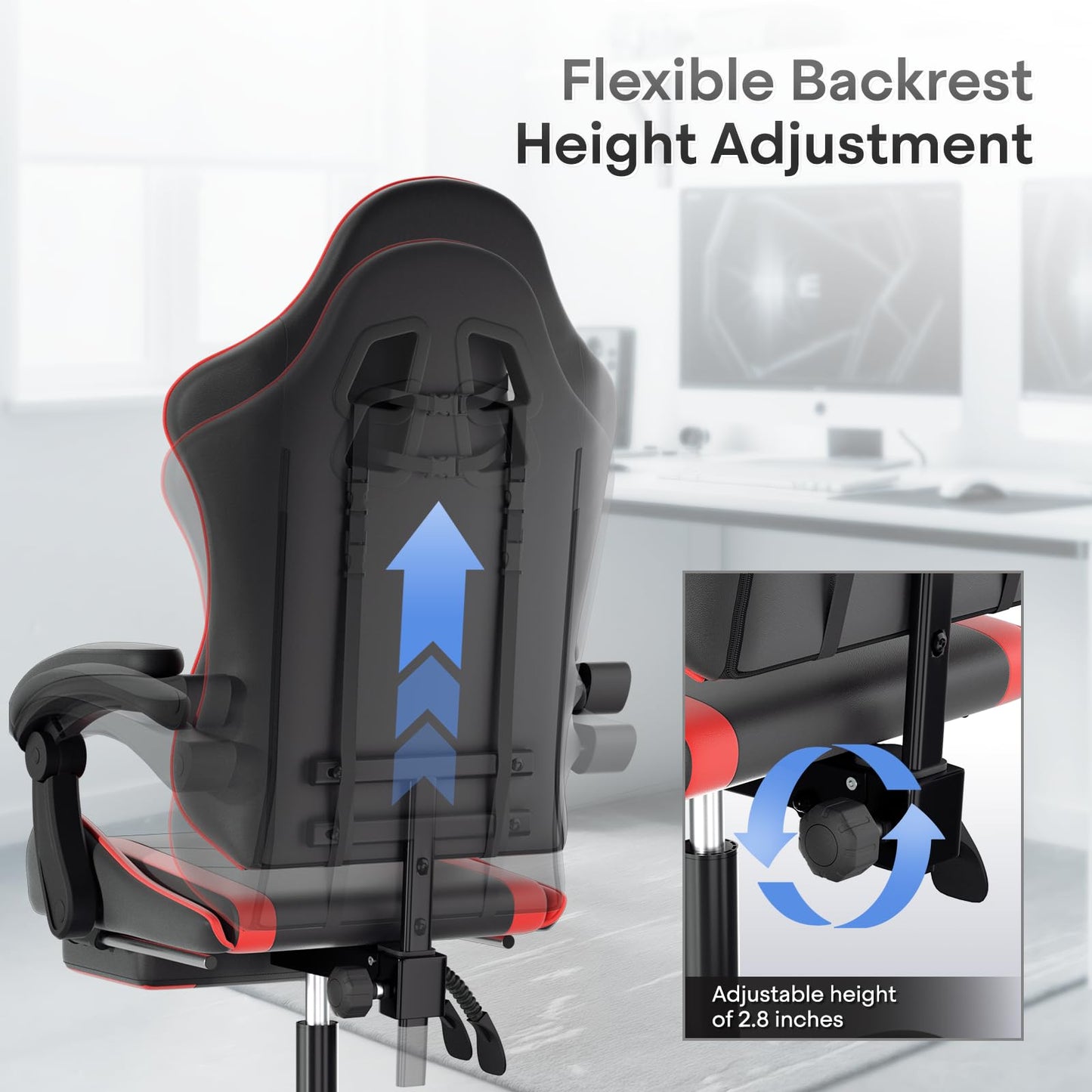 Athena Collection Ergonomic Gaming Chair with Footrest & Headrest Lumbar Support, Height Adjustable Swivel Office Chair Reclining Game Chair Leather High Back Computer Chair for Adults, Red