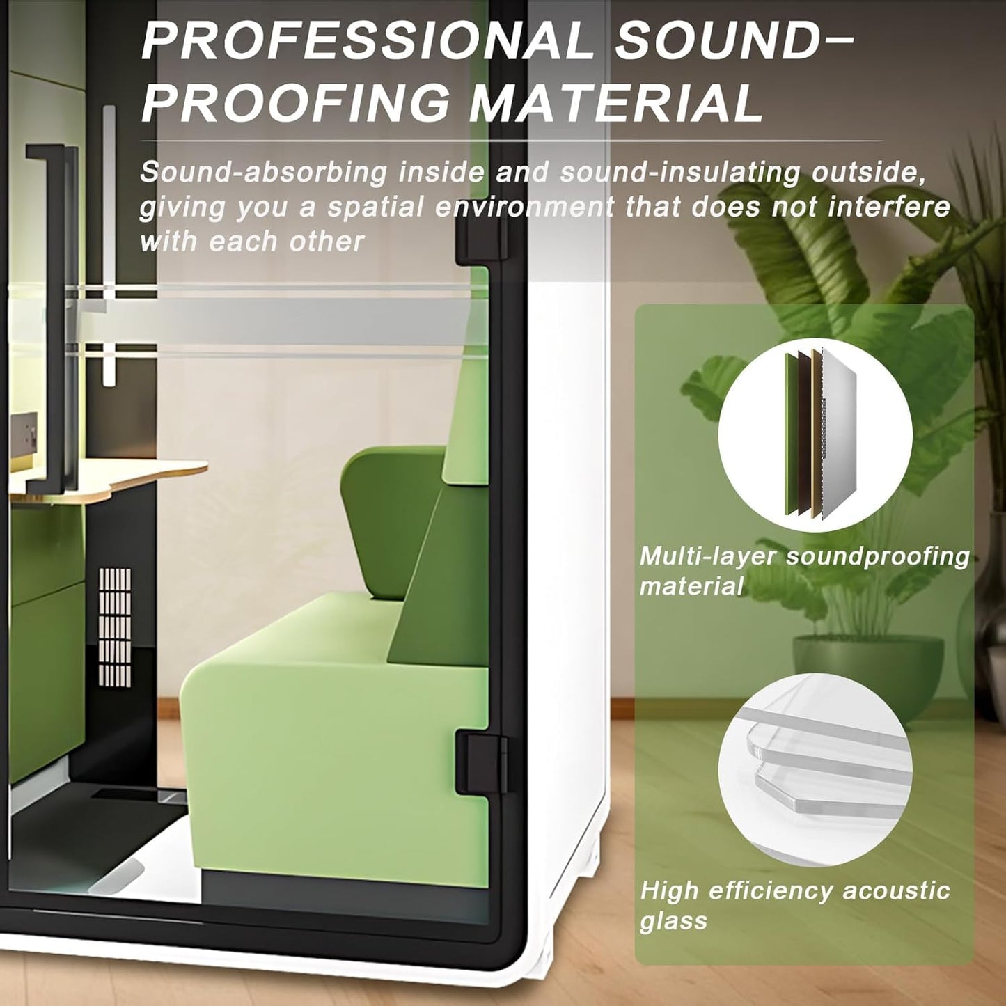 TANOSHII Office Sound Booth with Audio Privacy - Portable Soundproof Booth with White Wood Grain Exterior Design,Movable Room with Light,Fans, Socket for Study, Telephone Booth