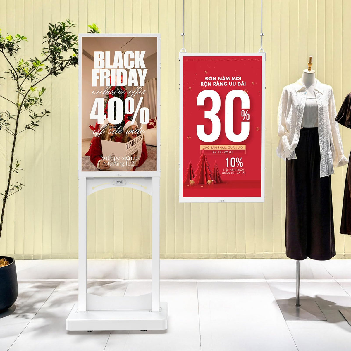 MWE 43 Inch Indoor Digital Signage Display, 1000 Nits Window Advertising Display Kiosk, Free Custom Logo Nameplate, Support Floor Standing or Ceiling Mounted, for Retail Store Window Promotion