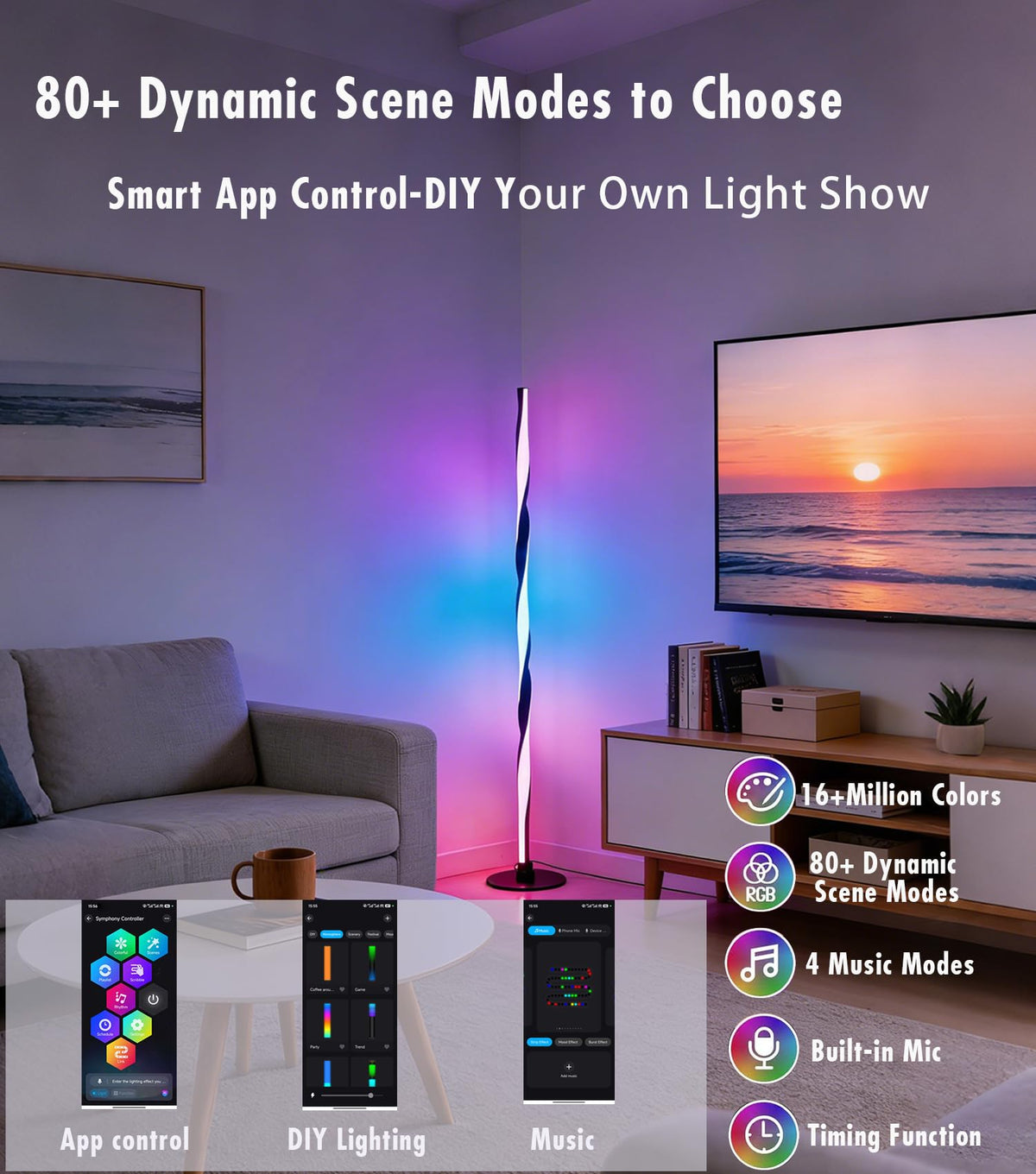 YUBOLE Smart RGBWIC Floor Lamp LED Corner Lamp Compatible with Alexa