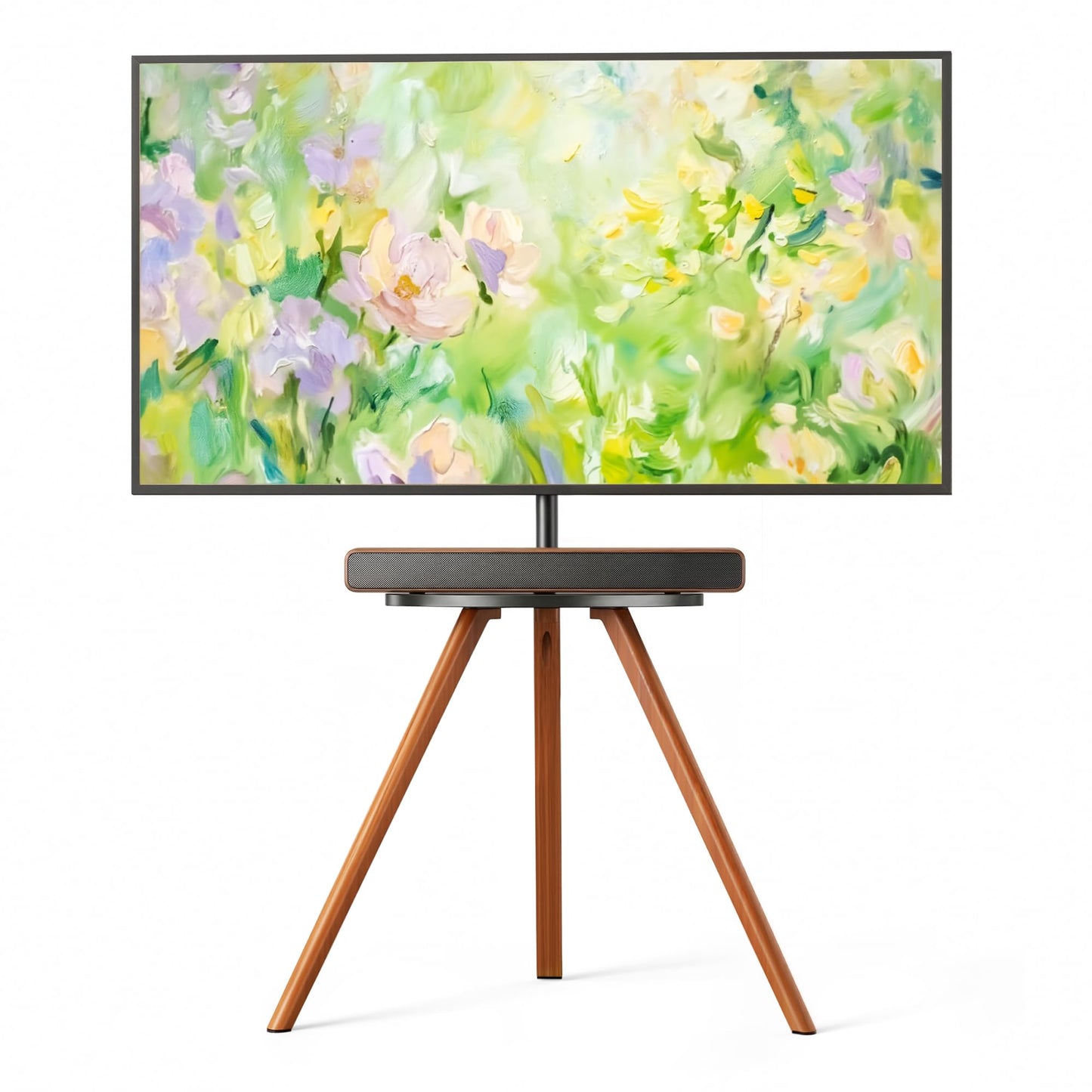 Pegzone Wood Easel Tv Stand with Artistic Droplet-Shaped Shelf for 45 to 65 Inch Tvs, Swivel Height Adjustable Portable Tripod Tv Stand-Vesa Required Max 600 * 400 mm, up to 88 lbs, Black Walnut