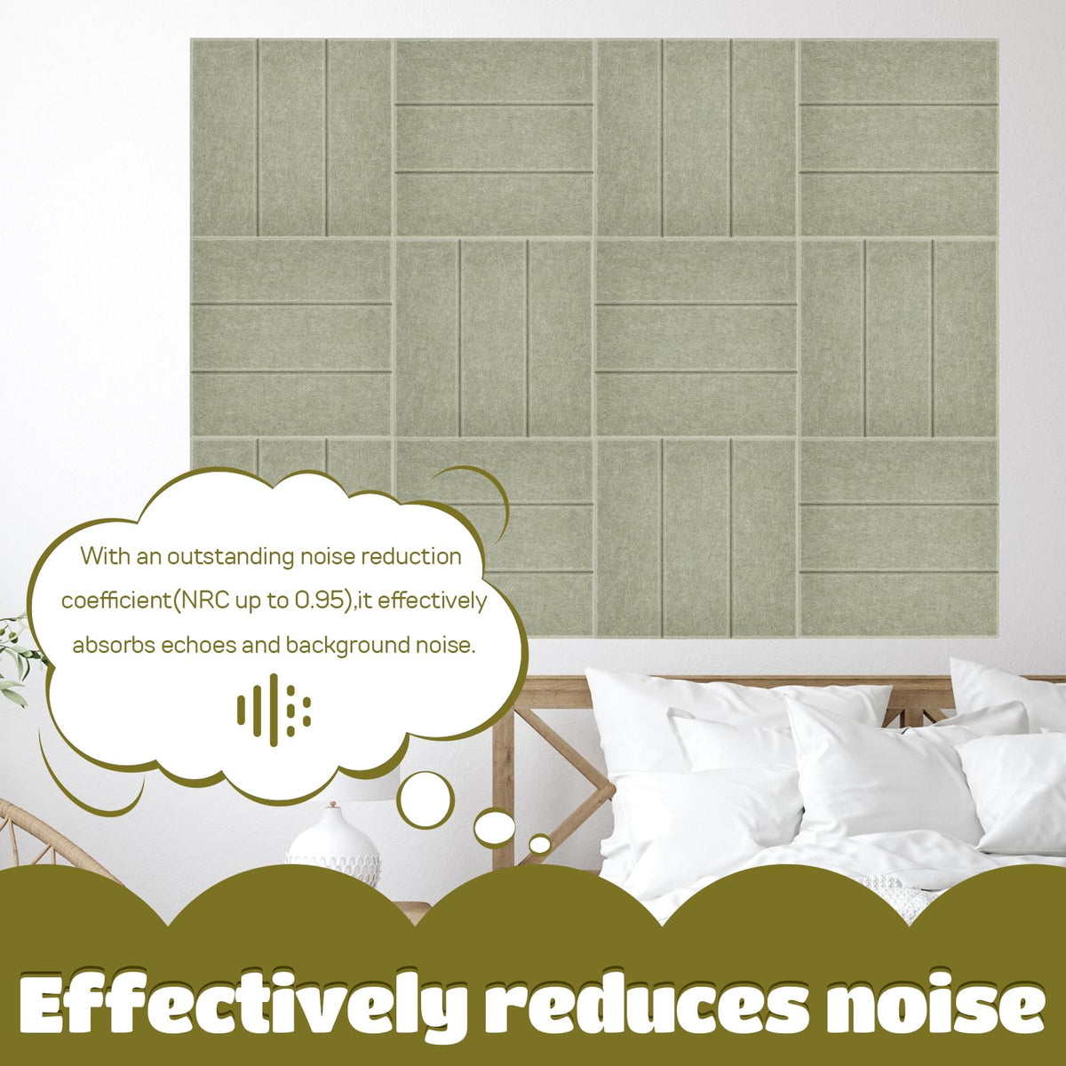 12 Pack Felt Bulletin Board Tiles - Modular Wall Panels (9.45"x9.45" Each), 0.35" Extra Thick Cork Board Alternative with Adhesive Tabs & Push Pins for Office Decor (Sage Green)