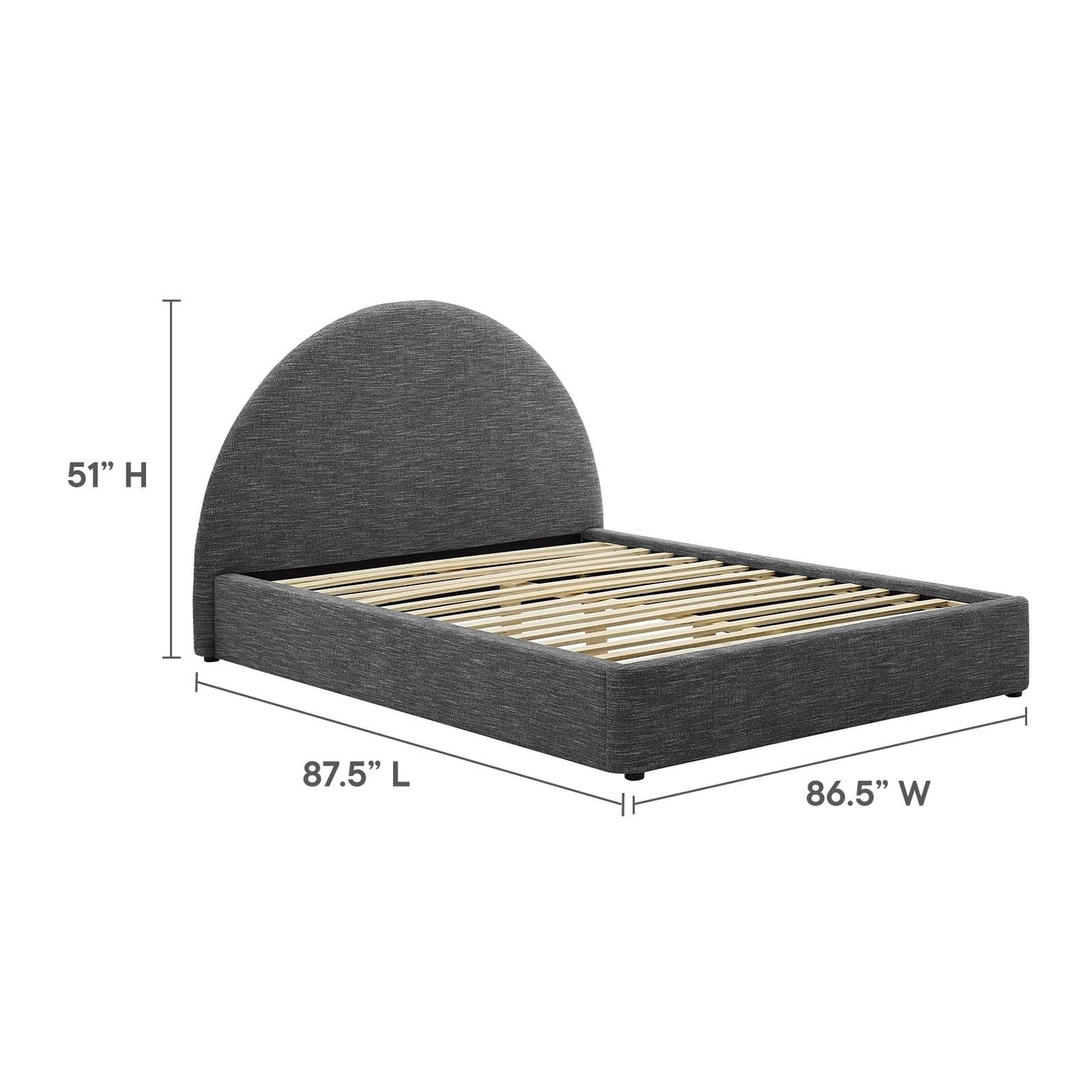 Modway Resort King Size Platform Bed with Arch Shaped Round Headboard in Heathered Weave Slate, Woven Heathered Fabric Upholstery, King Size Bed Frame, Soft Cloud Bed Frame, No Box Spring Needed
