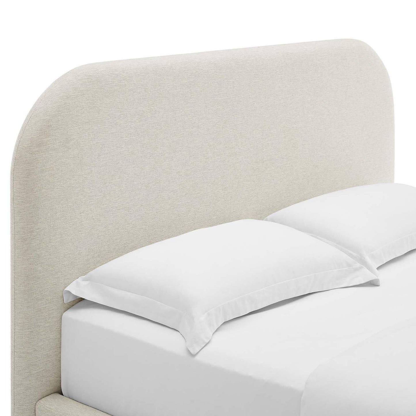 Modway Keynote Modern King Size Bed Frame with Curve Shaped Headboard in Heathered Weave Ivory, Woven Heathered Fabric Upholstery, King Size Platform Bed, Soft Cloud Bed Frame, No Box Spring Needed