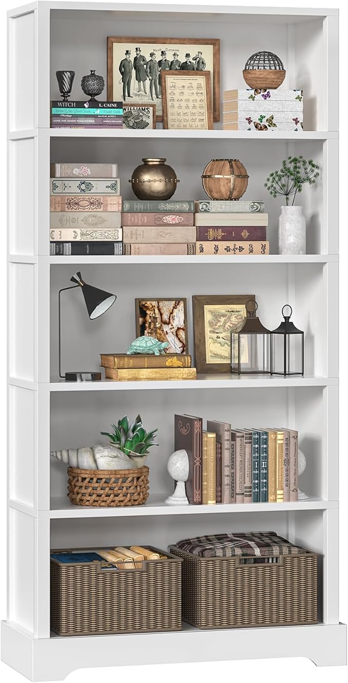 TVU 5-Tier Wooden Book shelf, Floor-Standing Display Bookcase, Farmhouse Style