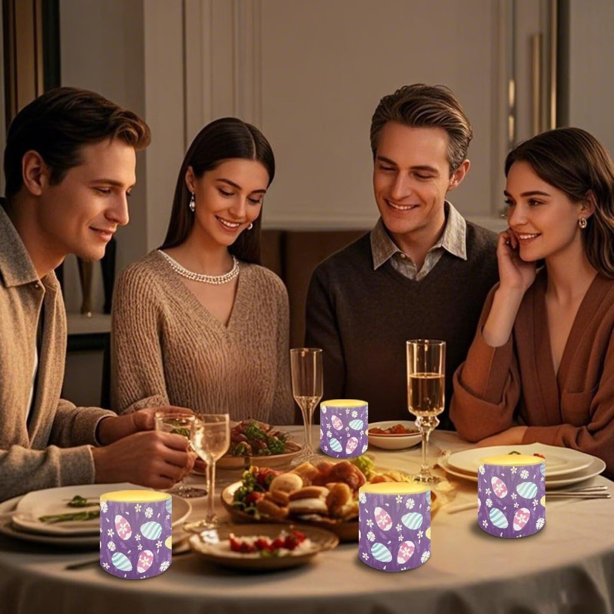 Merkmak Daisy Easter Egg Flameless Candles with Remote Battery Operated Candles with Timer 4 Pack Flameless Pillar Tea Lights Bulk for Indoor Outdoor Easter Day Party Decorations