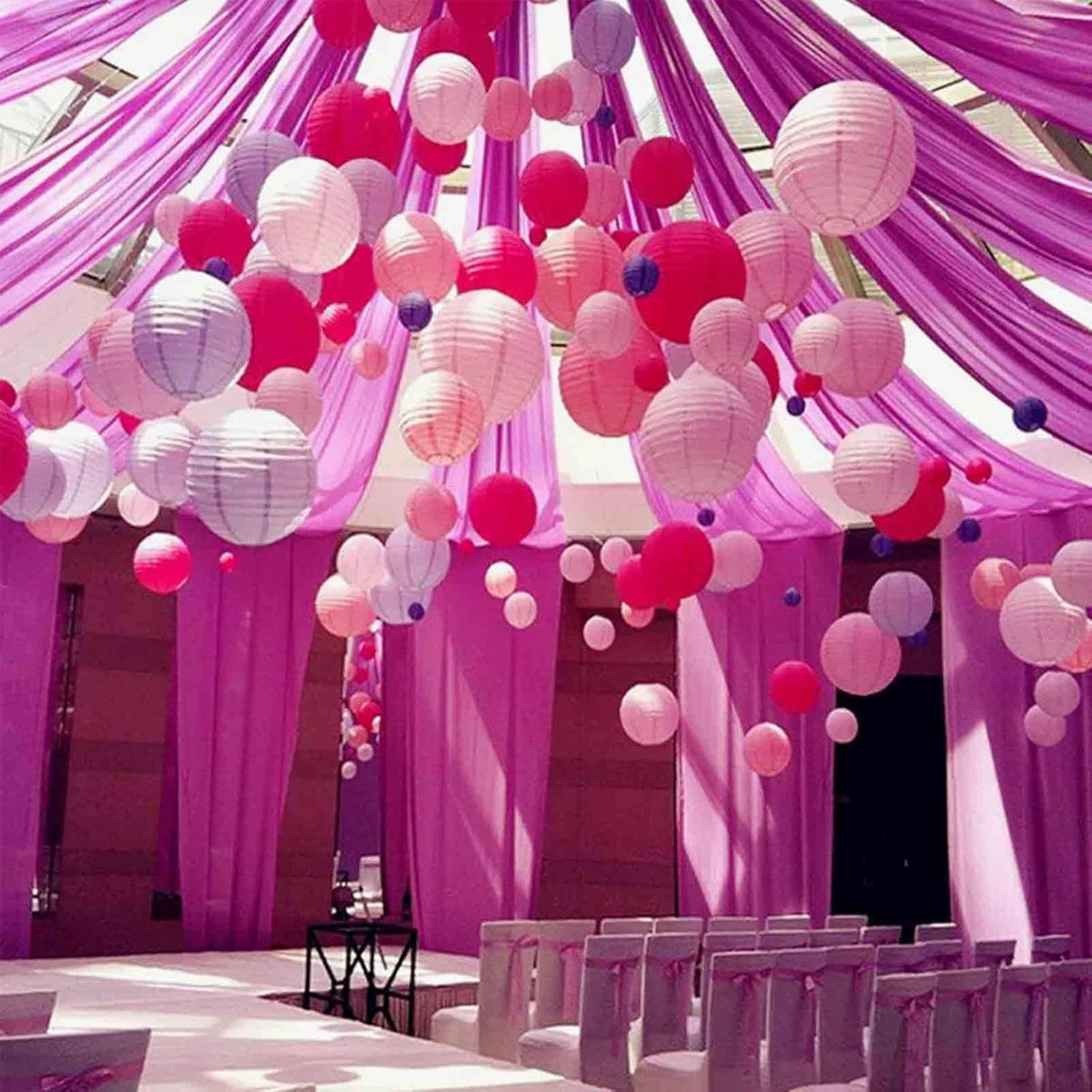 SIPRKAICT Pink Paper Lanterns Party Decorations,12pcs Hanging Paper Lantern for Wedding,Engagement,Bachelorette,Baby Shower,Valentine's Day,Birthday Party