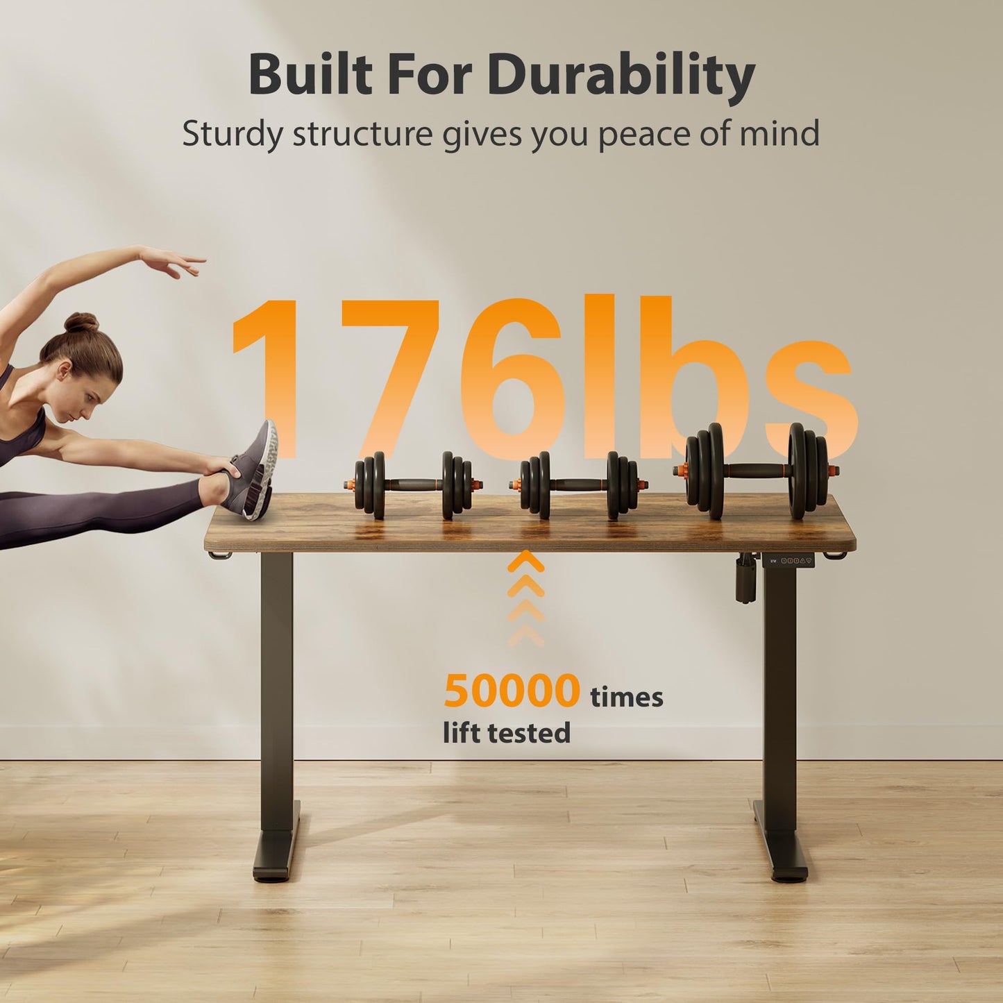 Cubiker Standing Desk, 48x24 Inches Sit Stand Home Office Desk, Electric Stand up Desk, Adjustable Desk with Splice Board, Black Frame/Rustic Brown Top