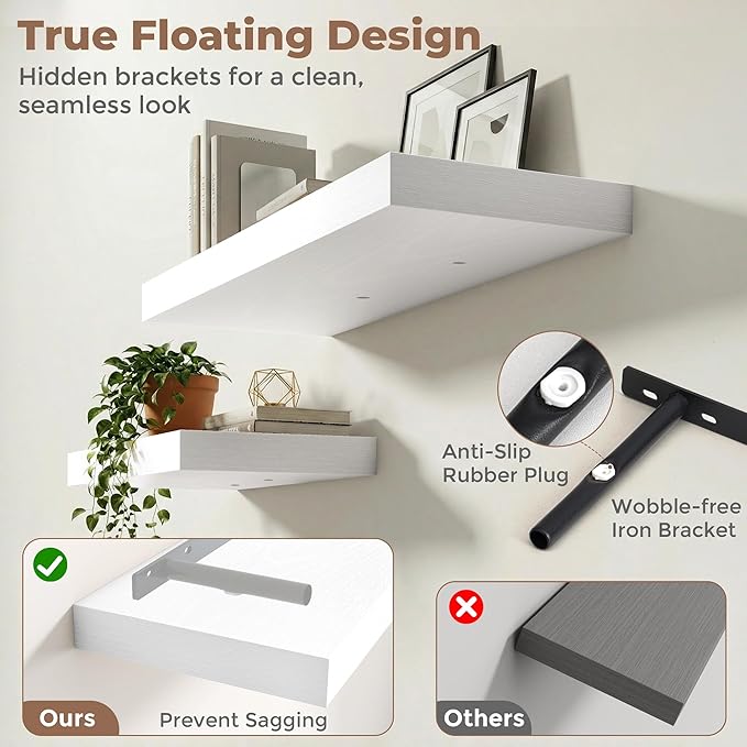 12 inch Deep Floating Shelves for Wall, 55 inch Wide Engineered Wood Wall
