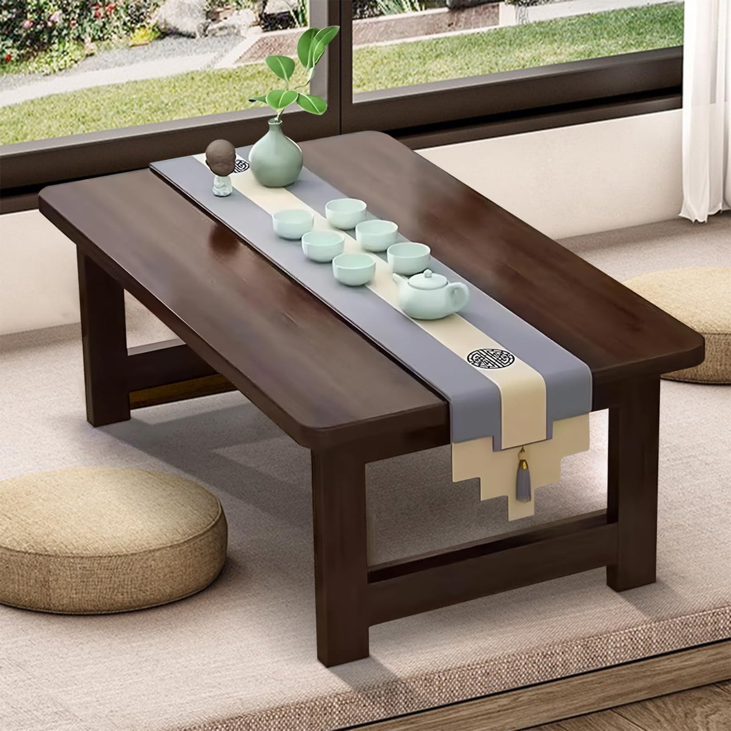 robwibw Japanese Floor Sitting Table, Folding Wood Tea Table Chabudai Japanese Coffee Table Low Table for Living Room Home Tatami Office (A 31.5 * 15.7 * 11.8 INCH)