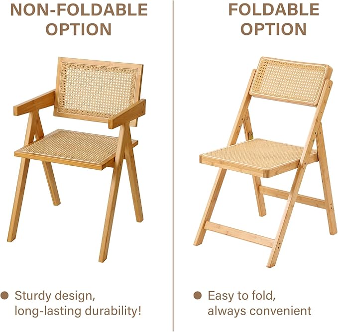 Furlide Rattan Folding Chairs, Modern Mid Century Dining Chairs Set of 2