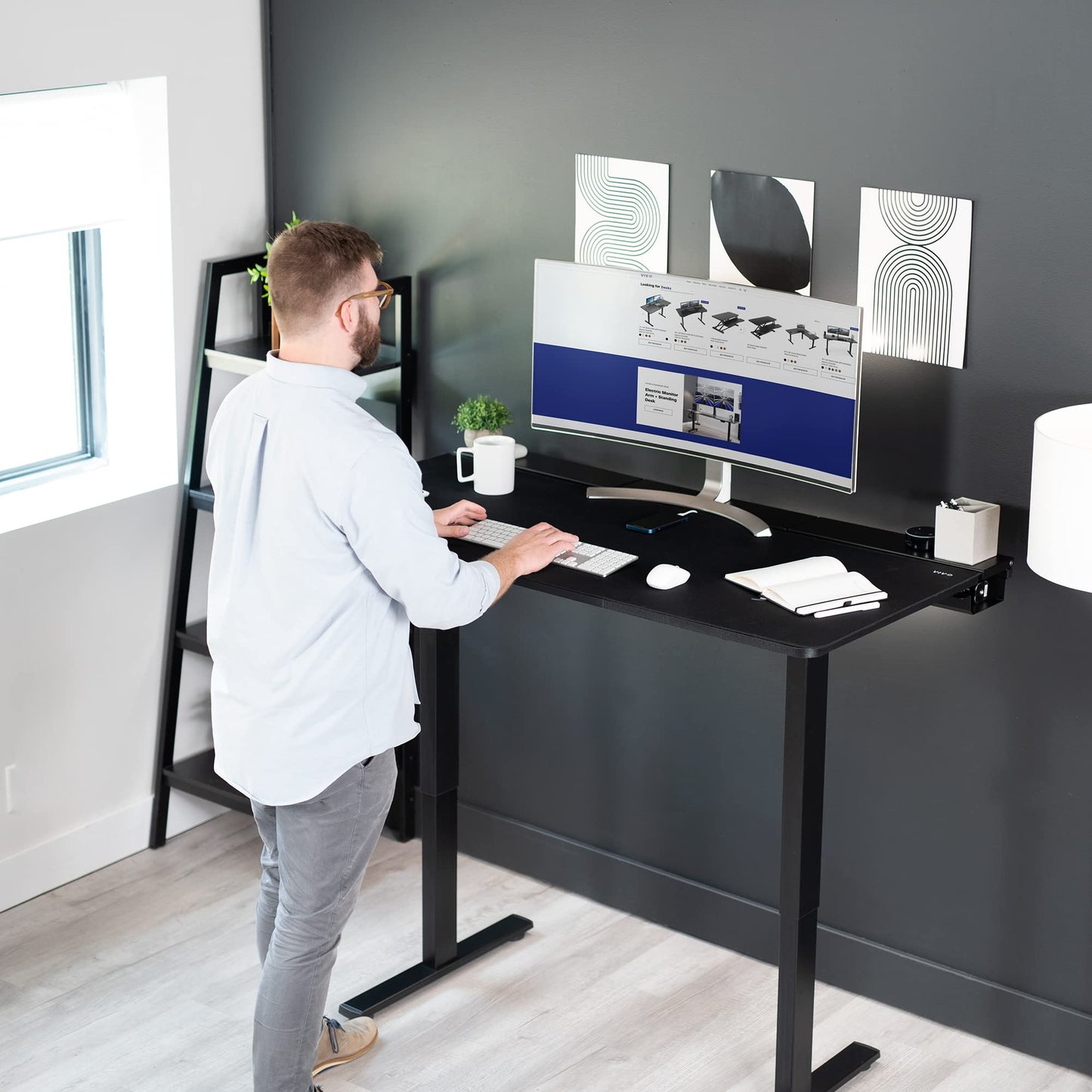 VIVO Universal 60 x 30 inch Table Top with Built-in Concealed Cable Trays for Standard and Sit to Stand Height Adjustable Home and Office Desk Frames, Full Size Mouse Pad, Black Desktop, Desk-TOP3